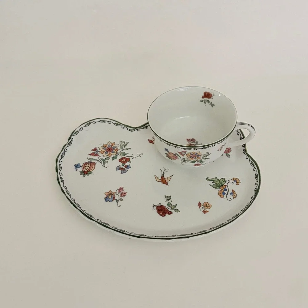 SYRACUSE China Roslyn Antique Snack Plate & Cup Set Floral O.P. Co. 1916